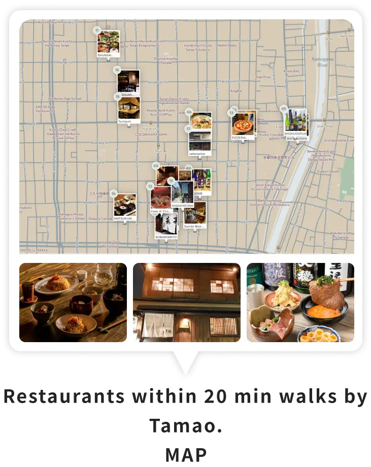 Restaurants within 20 min walks by Tamao. MAP